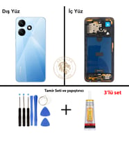 Infinix Hot 30İ Mavi Uyumlu Orta Kasa + Yapıştırıcı ve Vida Seti Full Kasa Kapak Gövde Housing