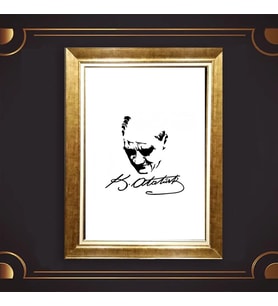 Altın Varaklı Çerçeveli Paspartulu Atatürk Tablo z4859 (Gold)