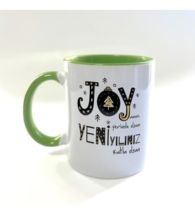 Joyumuz Yerinde Olsun Baskılı Yeşil Kulplu İçi Yeşil Yılbaşı Kupası