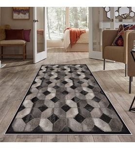 Gri Dana Desenli Patchwork Yıkanabilir Kaymaz Taban Leke Tutmaz Modern Salon Halısı ve Yolluk