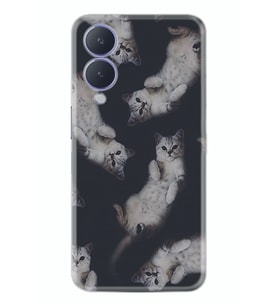 Vivo Y17s Kılıf Silikon Desen Özel Seri Sevimli Kedicikler 1785