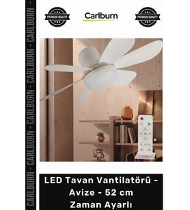 LED Tavan Vantilatörü - Avize - 52 cm - Zaman Ayarlı - Uzatma Duy Aparatlı