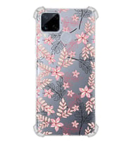 PrintiFy Realme C15 Uyumlu Kamera Korumalı Floral Kırmızı Tasarımlı Şeffaf Silikon Kılıf