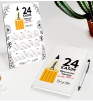 BK Gift Kişiye Özel İsimli Öğretmenler Günü Tasarımlı Defter Tükenmez Kalem ve Masaüstü 2024 Takvim Hediye Seti - 11, Öğretmene Hediye, Öğretmenler Günü