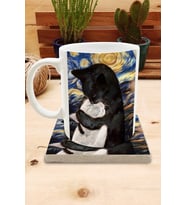 Kediler ve Sanat/Van Gogh Yıldızlı Gece The Starry Night Set 8 - Standart Kupa-Taş Bardak Altlığı 4