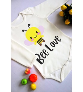 Unisex Bebek Bee Love Baskılı Body Zıbın
