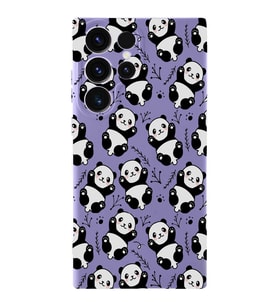 Samsung Galaxy S23 Ultra Uyumlu Lansman Kılıf Panda Tasarımlı İçi Kadife Kapak-Lila (Şeffaf)