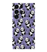 Samsung Galaxy S23 Ultra Uyumlu Lansman Kılıf Panda Tasarımlı İçi Kadife Kapak-Lila (Şeffaf)
