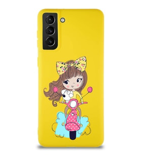 Samsung Galaxy S21 Plus Soft Premier Kapak Vespagirl Tasarımlı Silikon Kılıf - Sarı (Şeffaf)
