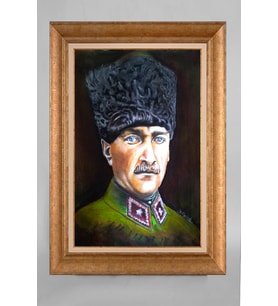 Çerçeveli Paspartulu Atatürk Tablo a605 (Gold)