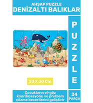 Eğlenceli Eğitici Görsel Algı Problem Çözme Becerisi Çocuk Puzzle 24 Parça DENİZALTI BALIKLAR