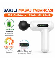 <Şarjlı Masaj Tabancası 1200mAh Bataryalı 6 Kademeli 4 Başlıklı Kas Gevşetici Masaj Aleti