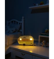 Karavan Temalı Dekoratif Aydınlatma ve Gece Lambası Ahşap MDF (El Yapımı) (Beyaz-Sarı)