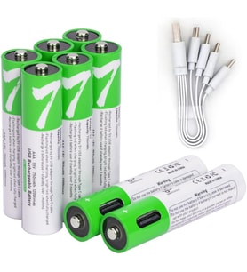 Şarj Edilebilir Pil, 1.5V 750mWh Şarj Edilebilir AAA Pil, 1 H Hızlı Şarj, C Tipi Bağlantı Noktası Kablosu ile 1200 Döngü, Sabit Çıkış, 8'li Paket