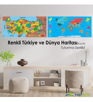 S.T.  TÜRKİYE - DÜNYA RENKLİ KÜÇÜK HARİTA SETi 118X56 CM