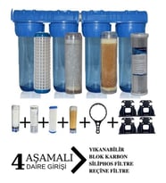 Daire Bina Sayaç Girişi 4 Aşama Arıtma Seti 10" Ağır Kireç Önleyici Yumuşatma Sistemi