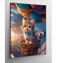 Kanvas Tablo Uçan Balon Ve Kedi