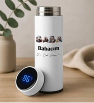 BK Gift Fotoğraflı Baba Tasarımlı Filtreli Dijital Göstergeli Beyaz Çelik Termos-3, Babaya Hediye, Babalar Günü Hediyesi