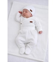 EKONOMİK 4 Parça Battaniyeli Hastane ÇıkışI Zıbın Seti, Bebek Doğum Hediyesi (Ekru)
