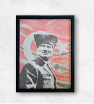 Gerçek Kalemle Çizilmiş Portre – Mustafa Kemal Atatürk Portre  - Siyah ve Kırmızı - Köşeli Çizgiler-30X40 CM
