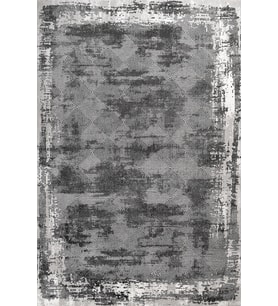 Gri Halı Eskitme Görünümlü Geometrik Desenli Modern Salon Halısı Dijital Baskılı Kaymaz Taban