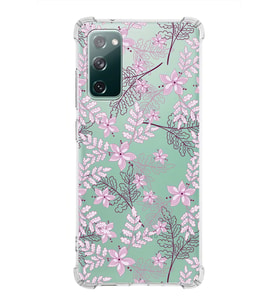 Samsung Galaxy S20 Fe  Köşe Korumalı Antişok Kapak Floral Pudra Tasarımlı Şeffaf  Kılıf