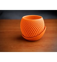 3D Baskı Küre Saksı - Kafes Dokulu İki Parçalı Dekoratif Saksı - Turuncu-Turuncu