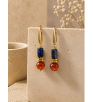 Lapis ve Akik Taşı Çelik Küpe Doğaltaş Sallantılı Küpe