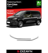 S-Dizayn Peugeot Partner 3 Krom Cam Çıtası 2 Prç 2019 Üzeri A+ Kalite