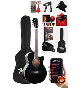 Midex XC-200BK Kesik Kasa Siyah Akustik Gitar 4/4 Yetişkin Üst Segment (Çanta Capo Askı Pena)