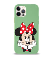 Apple iPhone 12 Pro  Lansman Kılıf Minnie Mouse Tasarımlı Altı Kapalı İçi Kadife Kaplı  Kapak (Şeffaf)