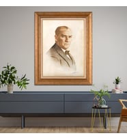 Altın Varaklı Çerçeveli Paspartulu Atatürk Tablo nl02A50 (Gold)