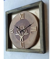 Markakanvas Kare, Doğal Masif Ahşap Ceviz Ağacı   DUVAR , MASA Saati 30x30 cm (Altın)