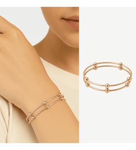 Kadın Çelik Bileklik - Beş Top Süslemeli Tasarım - İkili Model - Rose Renk