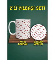 Yılbaşı Temalı Kupa ve Bardak Altlığı Seti