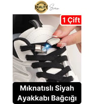 Yeni Mıknatıslı Metal Tak Bırak Elastik Siyah Akıllı Kilitli Bağcık Spor Ayakkabı Bağcığı 100 cm