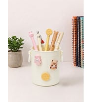 Sevimli Stickerlı Masaüstü Kalemlik Organizer - Krem