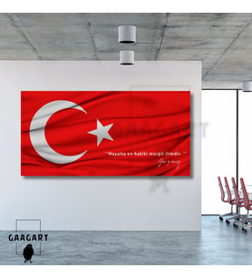 Panoramik Kanvas Makam Panosu Türk Bayrağı Atatürk ‘’Hayatta en hakiki mürşit ilimdir. ‘’