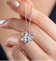 925 Ayar Gümüş Renkli Zirkon Taşlı Lotus Çiçeği Kadın Kolye