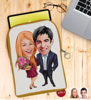 BK Gift Kişiye Özel Sevgililer Karikatürlü Taşınabilir Koruyucu Tablet Kılıfı & Organizer Çanta - Sarı-94