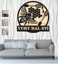Kişiye Özel Arı Petek Bal Temalı Ahşap Duvar Tablo