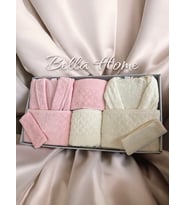 Bella Home 8 Parça Hasır Aile Bornoz Seti - Çeyiz Seti - %100 Pamuk - Orijinal Lüks Kutu (Ekru-Pudra)