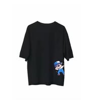 Unisex Bisiklet Yaka Baskılı Oversize T-Shirt - Siyah