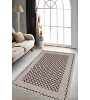 Bej Geometrik Kaymaz Tabanlı Makinede Yıkanabilir Halı RV175 - 100 x 160 cm