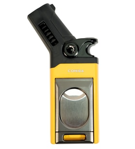 Cohiba Tek Torch Pürmüz Dahili S-V Cut & İğneli Sarı Siyah Metal Puro Çakmağı