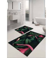 Yeşil Yapraklı Desen Banyo Halısı Klozet Paspas Seti BS047