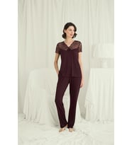 Amora Secret Kısa Kollu Ve Dantelli V Yaka Pijama Takımı