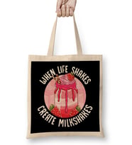 When Life Shakes Create Milkshakes Optimistic Pun Bez Çanta Uzun Saplı