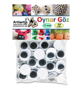Oynar Göz Siyah 12 mm 50 li 1 Paket Oynayan Göz 12mm Hobi Tasarım Anasınıfı Kreş Etkinlik Elişi 