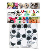 Oynar Göz Siyah 12 mm 50 li 1 Paket Oynayan Göz 12mm Hobi Tasarım Anasınıfı Kreş Etkinlik Elişi 